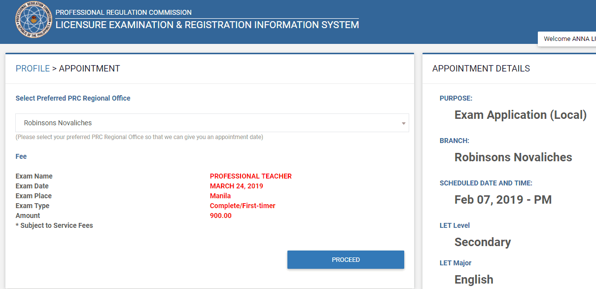 PRC LET 2019: Application and Online Registration Guide - Appointment Schedule