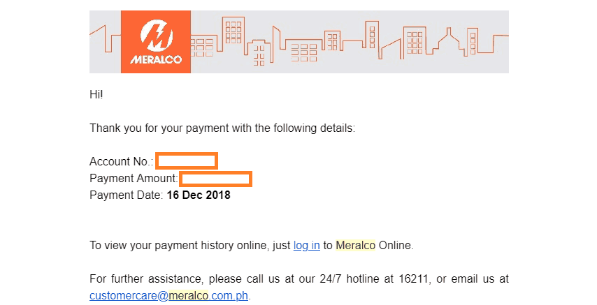 Register and Pay Meralco bill online - payment confirmation