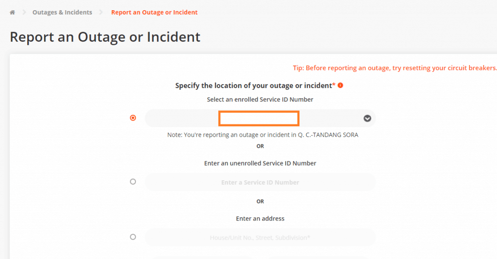 Register and Pay Meralco Bill Online - Outage Incident